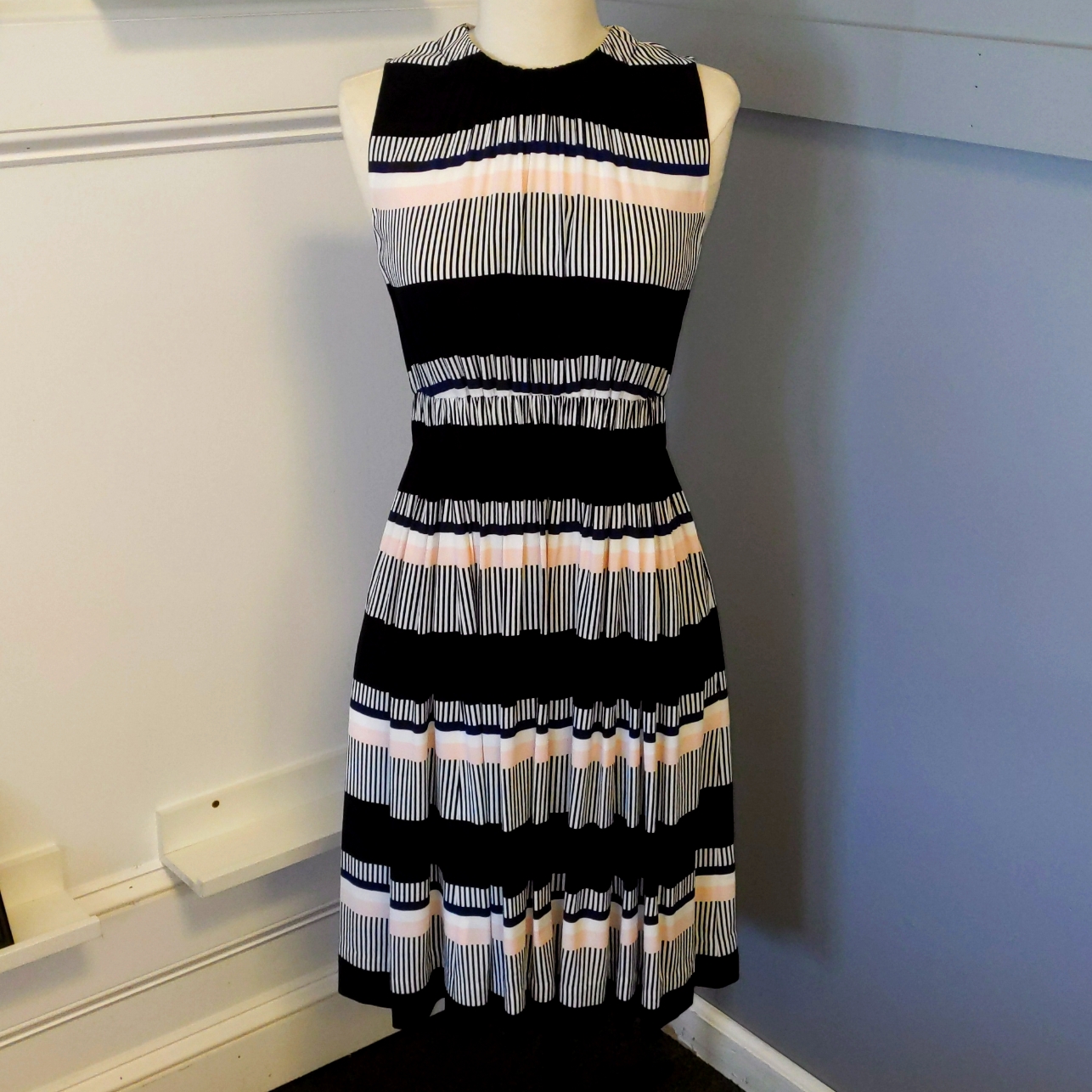 Nwt Kate Spade Bay Stripe Tie Back Sleeveless Flare Dress